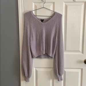 Fuzzy Lavender Balloon-Sleeved Sweater